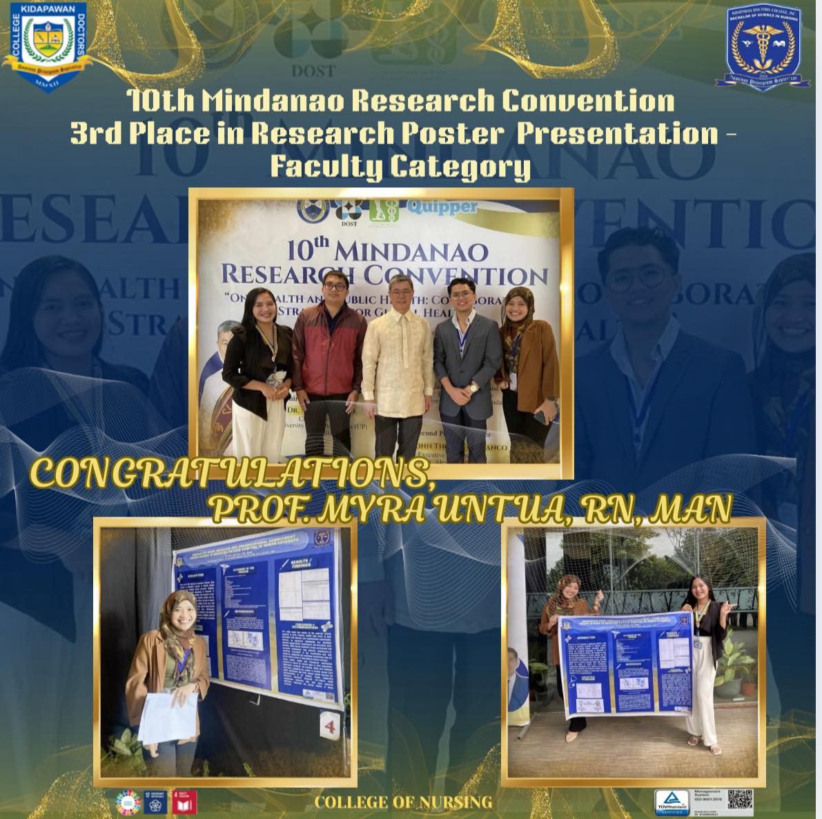 Empowering Research and Innovation: KDCIs Nursing Faculty, Ms. Myra Untua, RN, MAN, Earns 3rd Place Recognition at the 10th Mindanao Research Convention